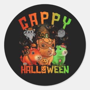 Adesivo Redondo Cappy Halloween Cute Capybara Devil Zombie Pumpkin