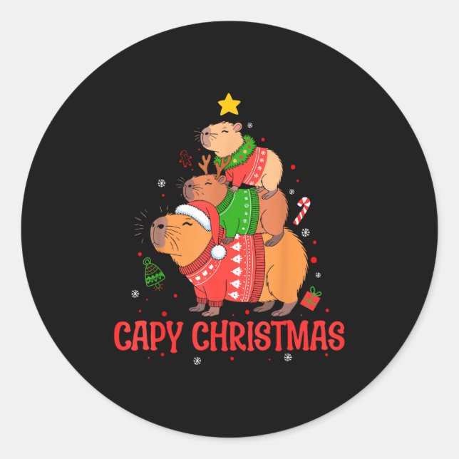 Adesivo Redondo Cappy Holidays Capybara Christmas Cute Capy Xmas T (Frente)