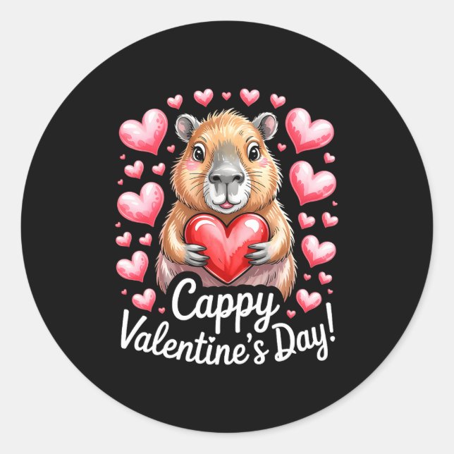 Adesivo Redondo Cappy Valentine’s Day Cute Capybara Heart Design P (Frente)