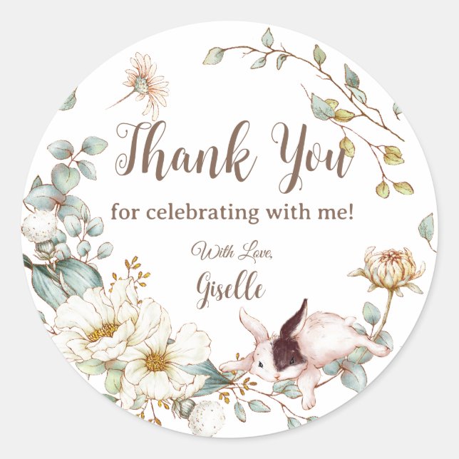 Adesivo Redondo Caprichoso Boho Chic Coelho Coelhinho Botânico Flo (Frente)