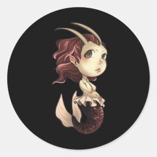 Adesivo Redondo Capricorn Chibi Anime Bonita Garota Solo Sticker