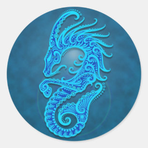 Adesivo Redondo Capricórnio tribal azul intrincado