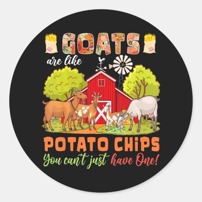 Adesivo Redondo Caprinos são como batatas fritas que você não pode (Frente)