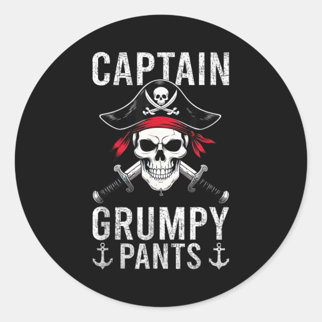 Adesivo Redondo Captain Mpy Pants Rate Humor Skull Graphic  (Frente)