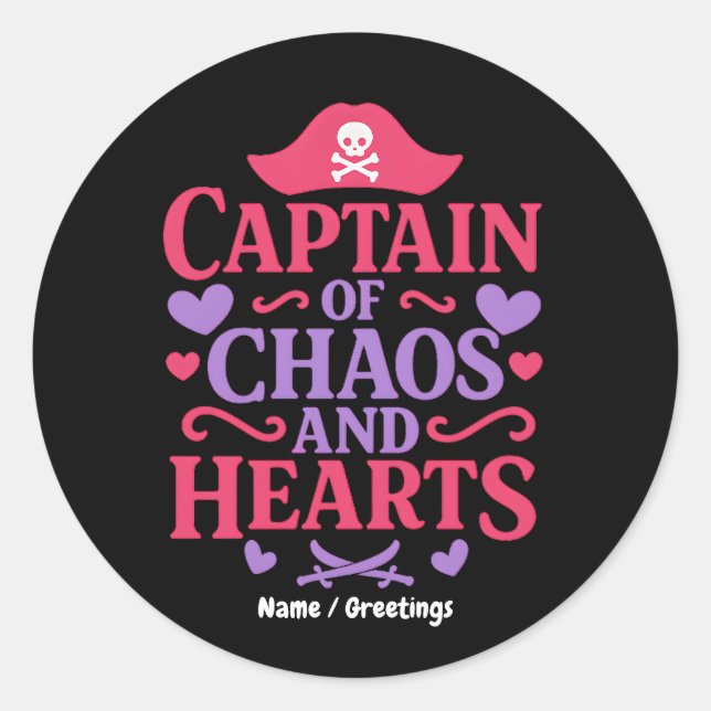 Adesivo Redondo Captain of Chaos and Hearts Pirate Graphic (Frente)