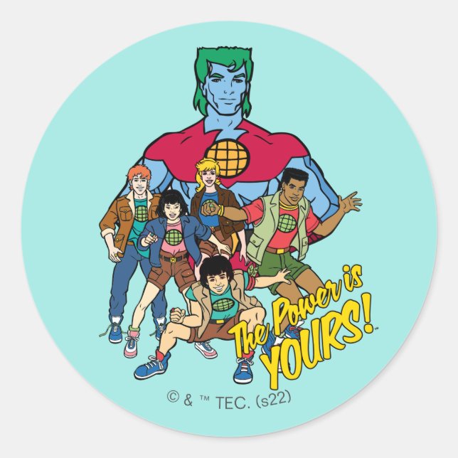 Adesivo Redondo Captain Planet Group Graphic - The Power Is Yours! (Frente)