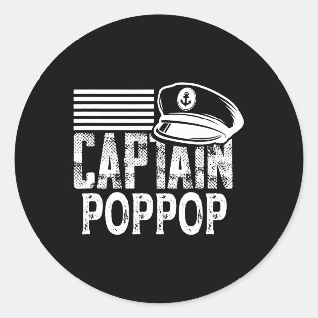 Adesivo Redondo Captain Poppop - Sailing Captain Hat Boat Owner Bo (Frente)