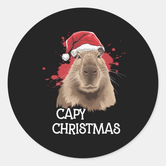 Adesivo Redondo Capturar Natal Xmas Santa Hat Pajama Rodent Animal (Frente)