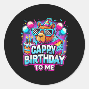 Adesivo Redondo Capy Birthday Engraçado Cappy Aniversário Para Mim
