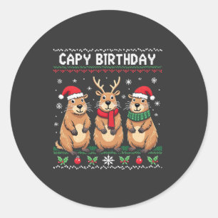 Adesivo Redondo Capy Birthday Ugly Christmas Sweater Capybara