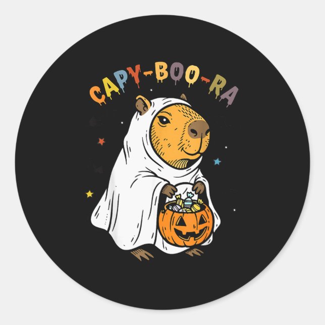 Adesivo Redondo Capy-boo-ra Cappy Halloween Funny Capybara Costume (Frente)