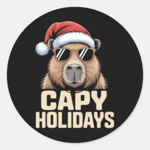 Adesivo Redondo Capy Holidays Engraçado Papais noeis de Natal Capy