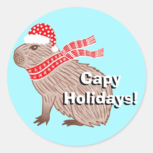 Adesivo Redondo Capy Holidays Funny Capybara Natal (Frente)