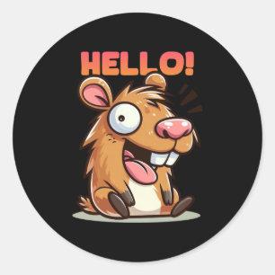 Adesivo Redondo Capybara Alô Sticker Engraçado