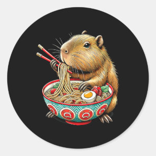 Adesivo Redondo Capybara ama Noodle Capybara comendo Ram Japonês