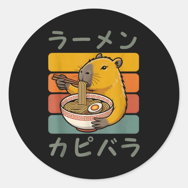 Adesivo Redondo Capybara Anime Graphic Ramen Kawaii Japanese Vinta (Frente)