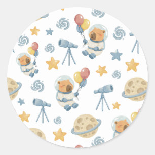 Adesivo Redondo Capybara Astronaut Pattern Sticker