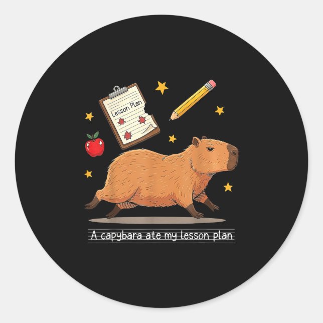 Adesivo Redondo Capybara Ate My Lessler Plan Professer Back T (Frente)