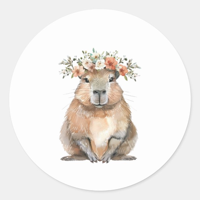 Adesivo Redondo Capybara Baby Shower • Oh Baby Wildflower (Frente)