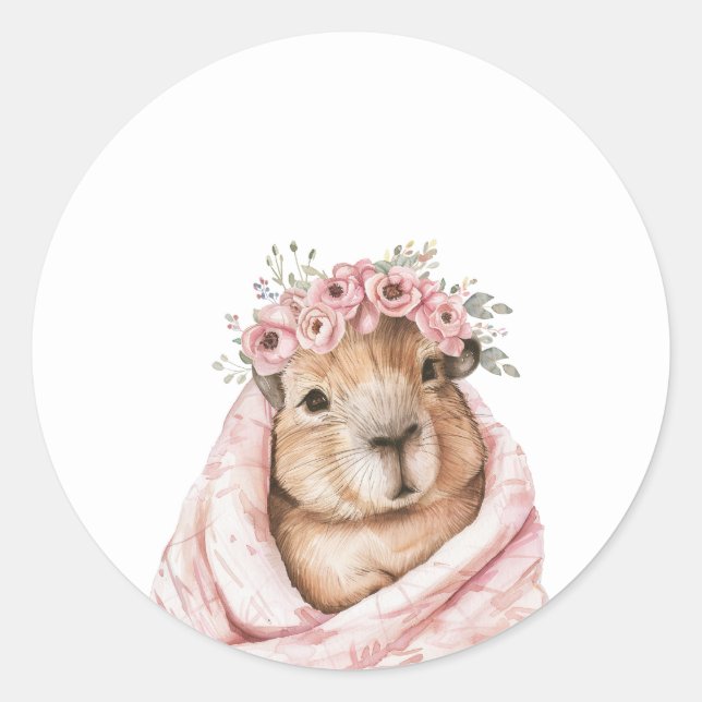 Adesivo Redondo Capybara Baby Shower • Wildflower Sticker (Frente)