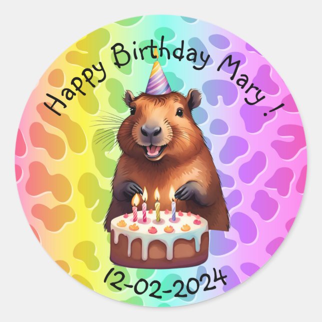 ADESIVO REDONDO CAPYBARA  BIRTHDAY STICKERS (Frente)