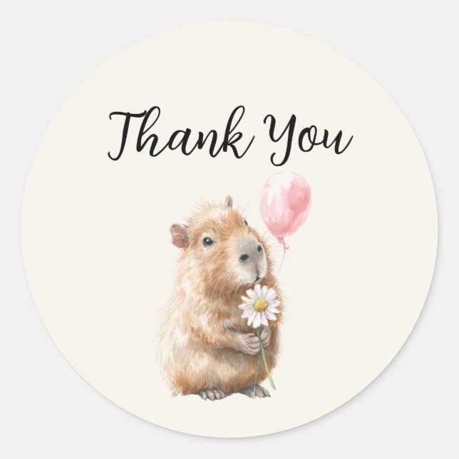 Adesivo Redondo Capybara Birthday Thank You (Frente)