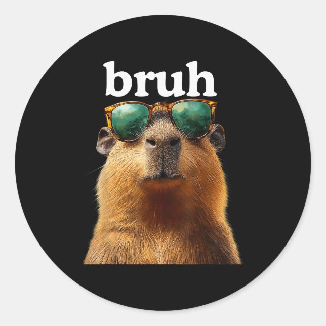 Adesivo Redondo Capybara Bruh With Sungles Funny Meme Lovers Men W (Frente)