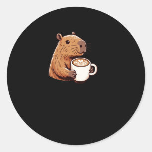 Adesivo Redondo Capybara Cafetero Aproveitando Uma Latte Com Art S