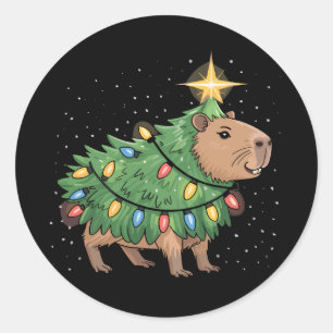 Adesivo Redondo Capybara Christmas Gifts Capy Funny Xmas Tree