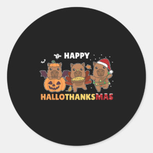 Adesivo Redondo capybara christmas halloween fantasma feliz hallol