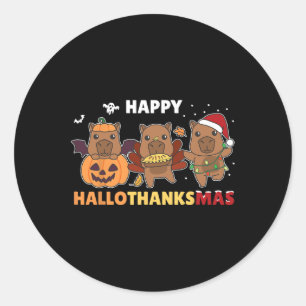 Adesivo Redondo Capybara Christmas Halloween Figurume Happy Hallot