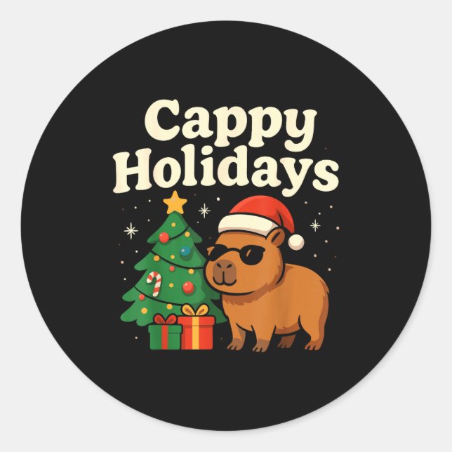 Adesivo Redondo Capybara Christmas Shirt, Funny Capy Holidays  (Frente)