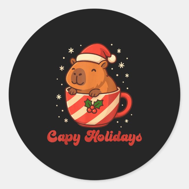 Adesivo Redondo Capybara Christmas Shirt, Funny Capy Holidays  (Frente)