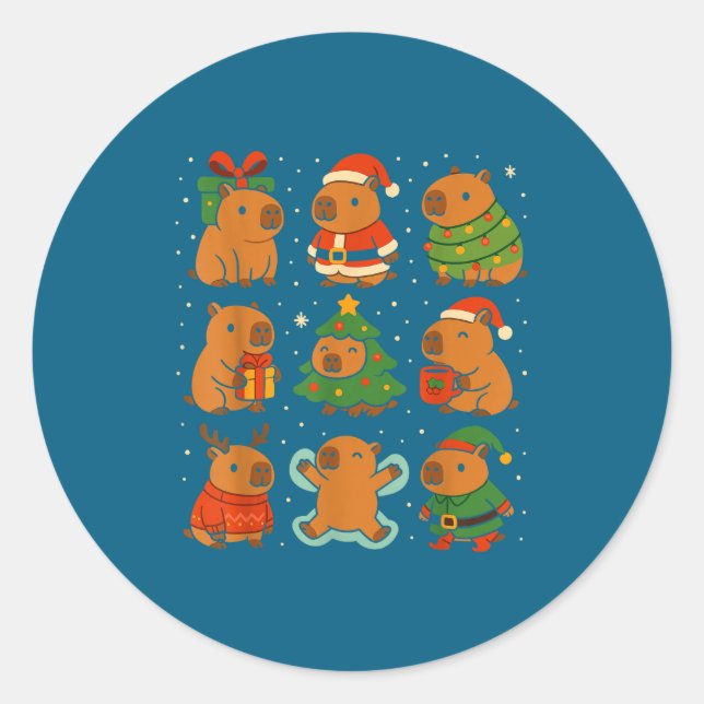 Adesivo Redondo Capybara Christmas Shirt, Funny Capy Holidays  (Frente)