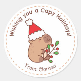 Adesivo Redondo Capybara Christmas Stickers Engraçado