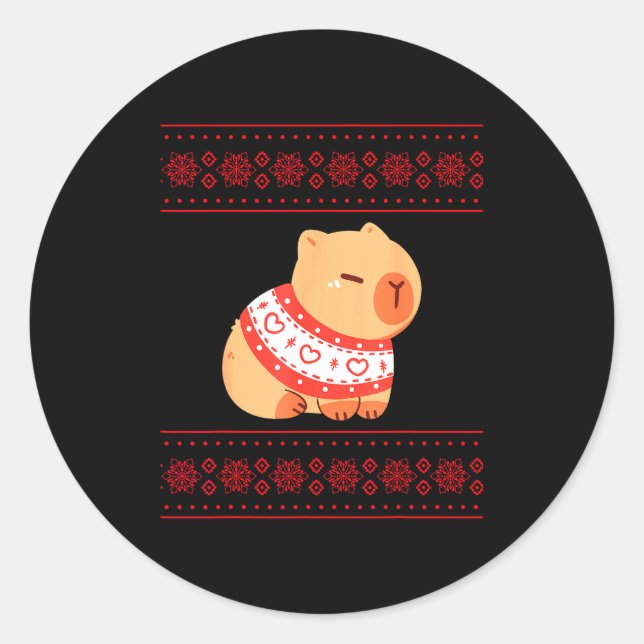 Adesivo Redondo Capybara Christmas Sweater  (Frente)
