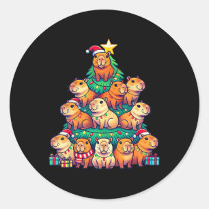 Adesivo Redondo Capybara Christmas Tree Funny Capybara Xmas