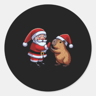 Adesivo Redondo Capybara E Papais noeis, Feliz Engraçada E Engraça