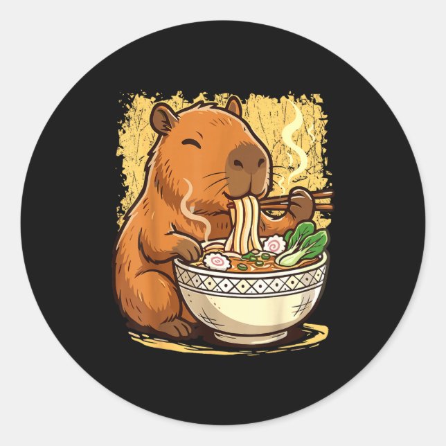Adesivo Redondo Capybara Eating Ramen Noodles  (Frente)
