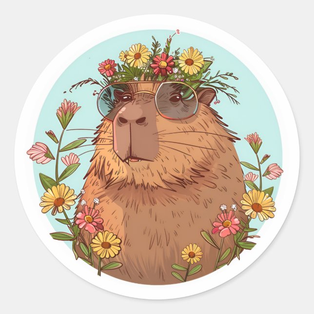 Adesivo Redondo Capybara em óculos de sol Summertime (Frente)
