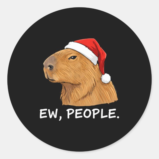 Adesivo Redondo Capybara Ew People Christmas Funny Sarcastic Humor (Frente)