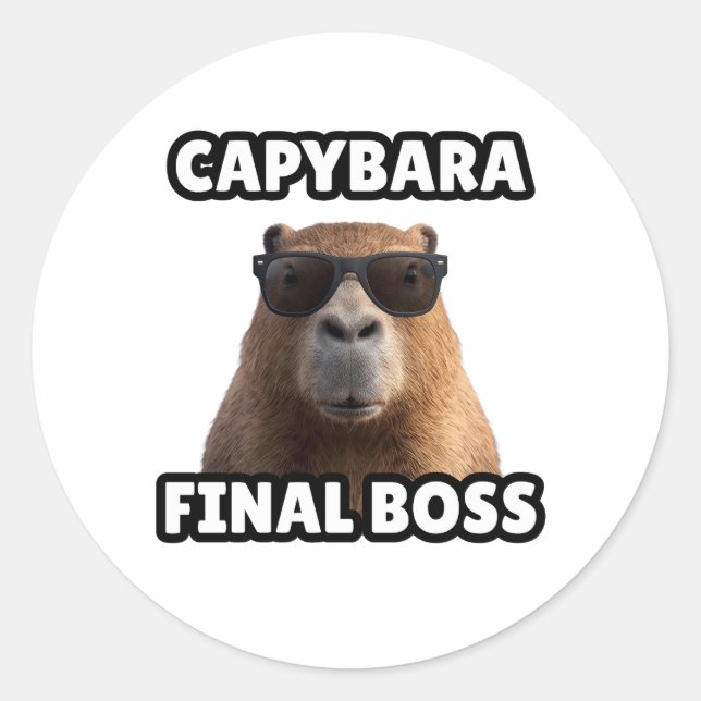 Adesivo Redondo Capybara Final Boss Funny Sticker (Frente)