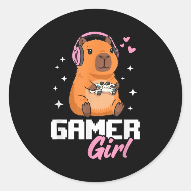 Adesivo Redondo Capybara Gamer Girl Gaming  (Frente)