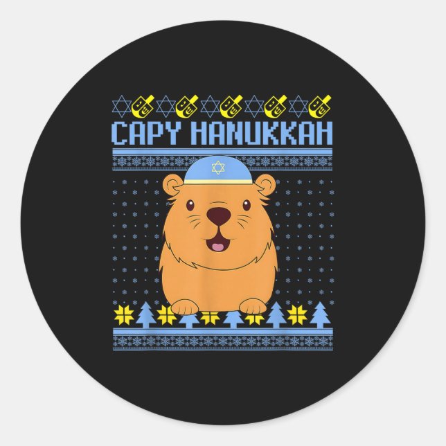Adesivo Redondo Capybara Hanukkah Capy Hanukkah Chanukah Jewish Ki (Frente)