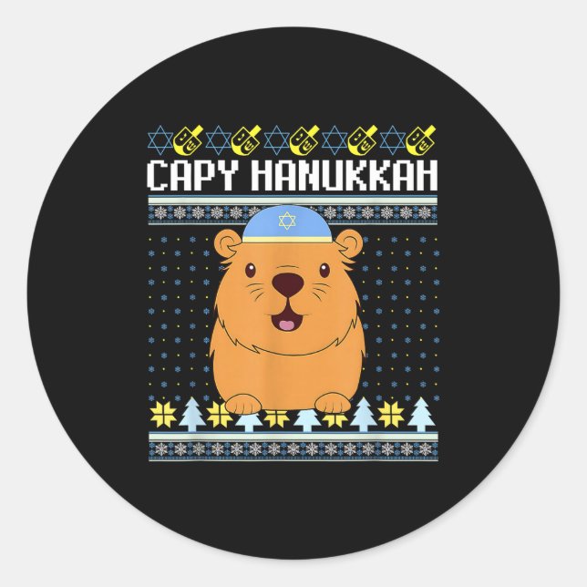 Adesivo Redondo Capybara Hanukkah Capy Hanukkah Chanukah Jewish Ki (Frente)