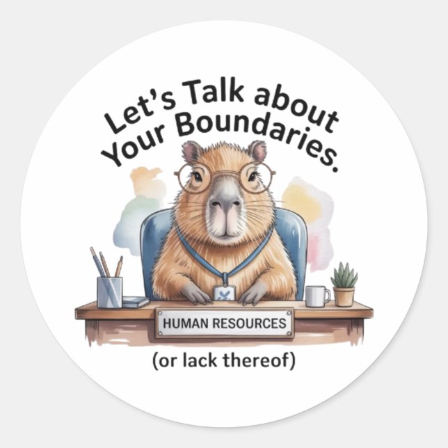 Adesivo Redondo Capybara HR Sticker - Funny Workplace Boundaries D (Frente)