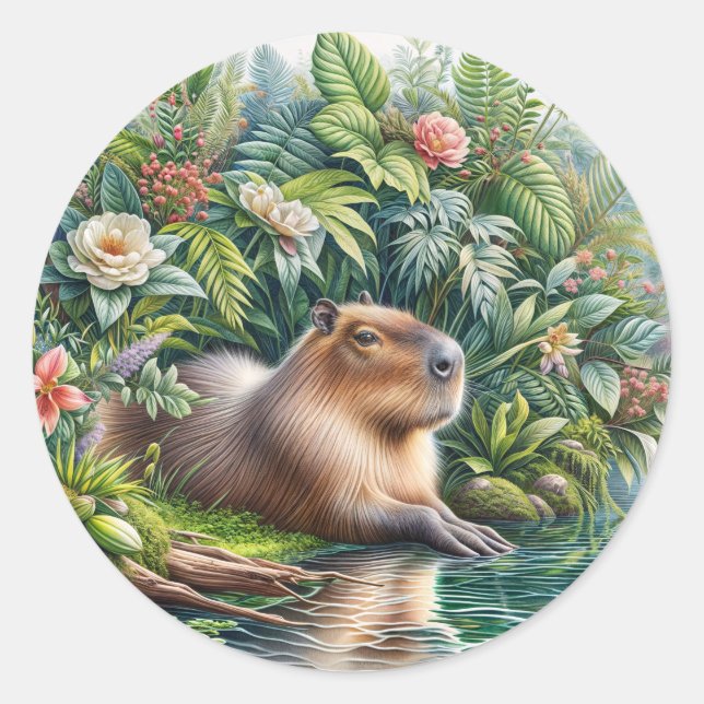 Adesivo Redondo Capybara Jungle Art (Frente)