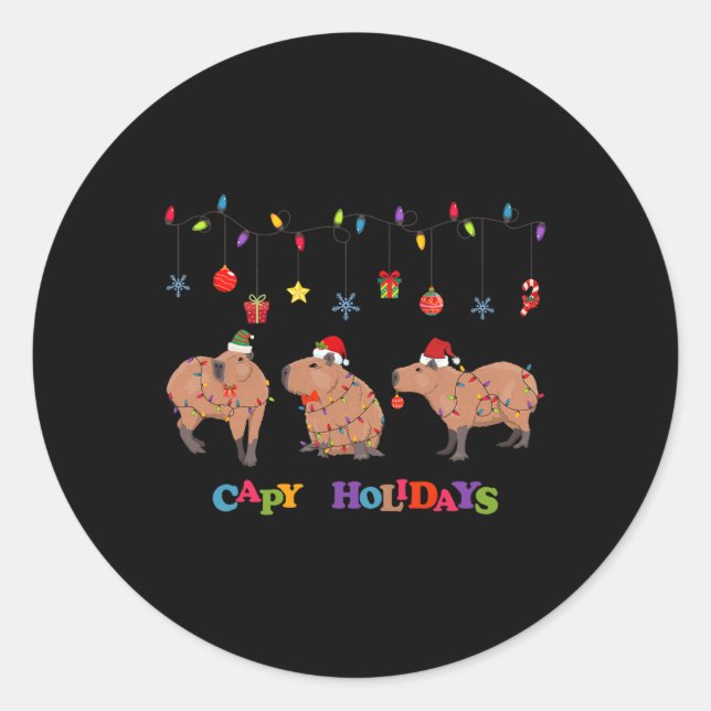 Adesivo Redondo Capybara Merry Christmas (Frente)