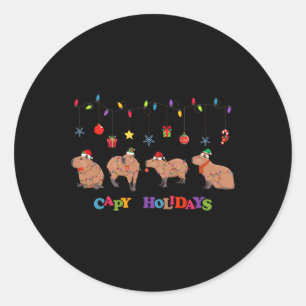 Adesivo Redondo Capybara Merry Christmas Capybaras Lover Funny Bon