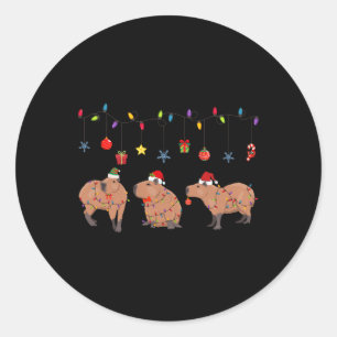 Adesivo Redondo Capybara Merry Christmas Capybaras Lover Funny Bon
